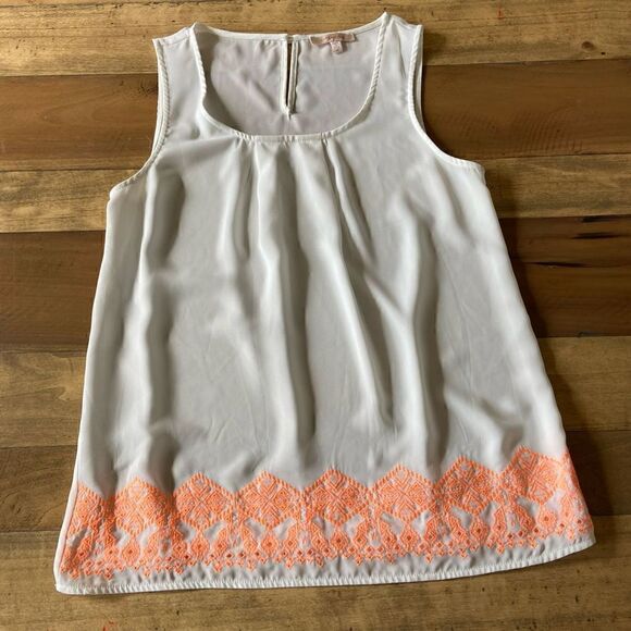Skies are Blue White with Bright Orange Embroidery Tank Top - M - Picture 1 of 6